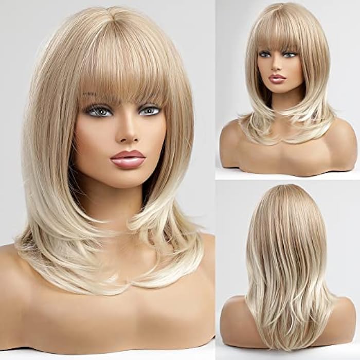 DILLARDS Alanhair Blonde Wigs For Women,Haircube Shoulder-Length Wigs With Bangs Synthetic Hair Layered Wigs Heat Resistant Fibre - Image 2